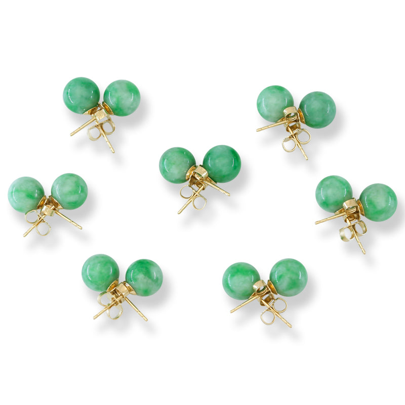 Green Jadeite Jade 8 mm Ball Stud 14K Yellow Gold Earrings jade jewelry
