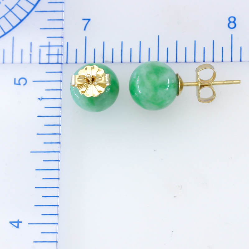 Green Jadeite Jade 8 mm Ball Stud 14K Yellow Gold Earrings jade jewelry