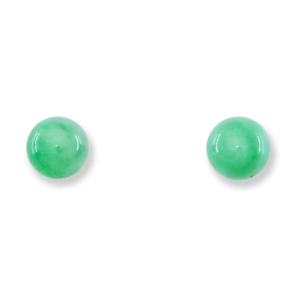 Green Jadeite Jade 6.5MM Ball Stud 14K Yellow Gold Earrings | UPC #156388