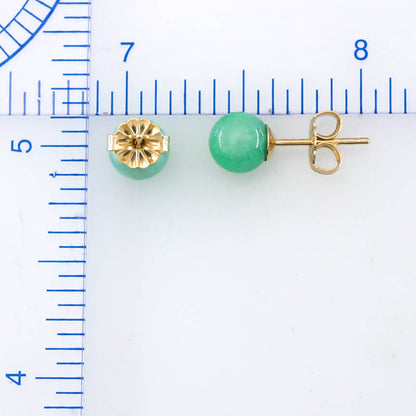 Green Jadeite Jade 6.5MM Ball Stud 14K Yellow Gold Earrings | UPC #156388