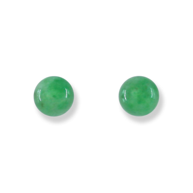 Green Jadeite Jade 6 5MM Ball Stud 14K Yellow Gold Earrings Jade Jewelry