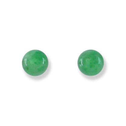 Green Jadeite Jade 6 5MM Ball Stud 14K Yellow Gold Earrings Jade Jewelry