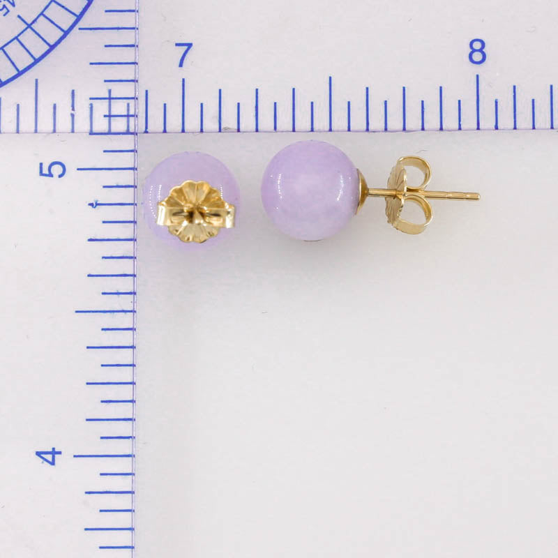 Lavender Jadeite Jade 8.5mm Ball Stud 14K Yellow Gold Earrings jade jewelry