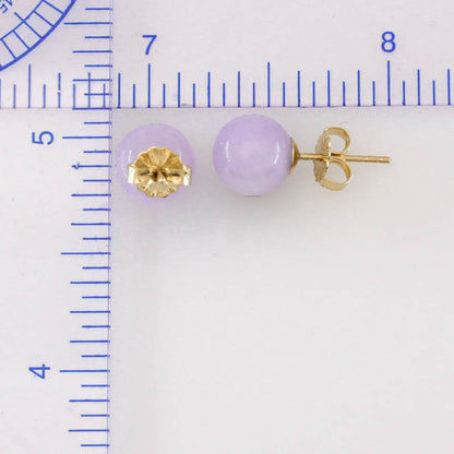 Lavender Jadeite Jade 8.5mm Ball Stud 14K Yellow Gold Earrings jade jewelry