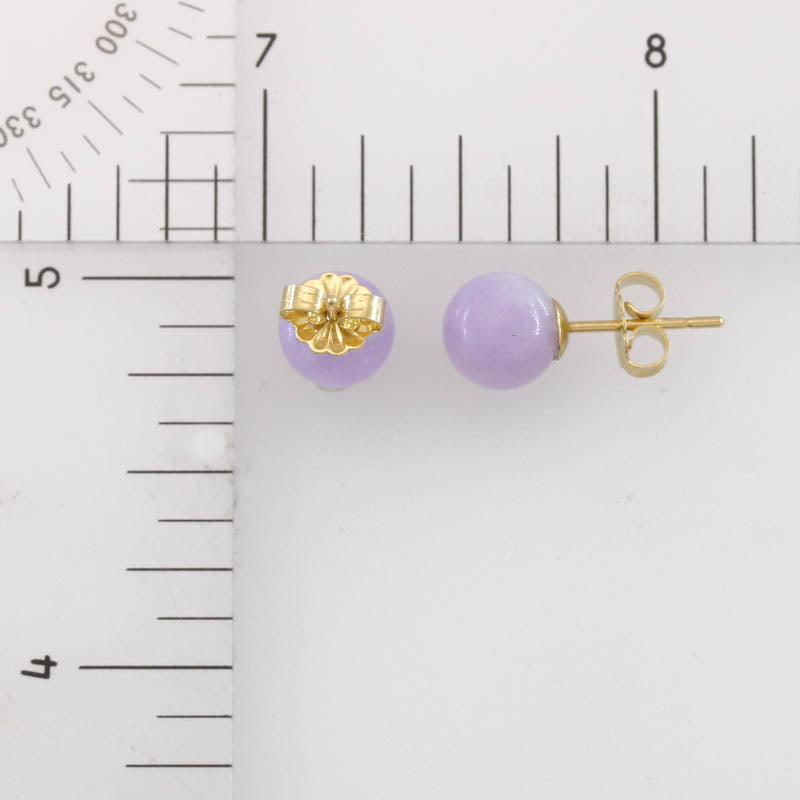 Lavender Jadeite Jade 7MM Ball Stud 14K Yellow Gold Earrings | UPC #405912