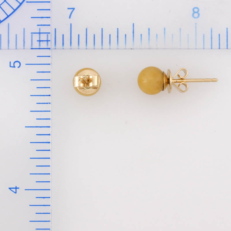 14K YELLOW GOLD  YELLOW JADEITE JADE 5.7MM BALL STUD EARRING UPC #381117