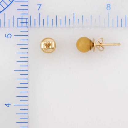 14K YELLOW GOLD  YELLOW JADEITE JADE 5.7MM BALL STUD EARRING UPC #381117