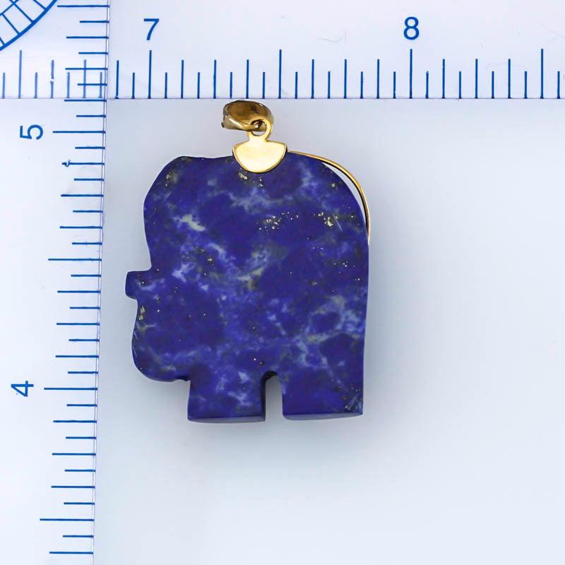 Lapis Lazuli Pendant | Lapiz Lazuli Jewelry Carving of Elephant in 14K Yellow Gold | UPC #000322