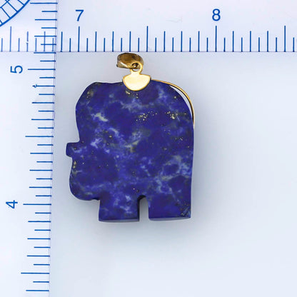 Lapis Lazuli Pendant | Lapiz Lazuli Jewelry Carving of Elephant in 14K Yellow Gold | UPC #000322