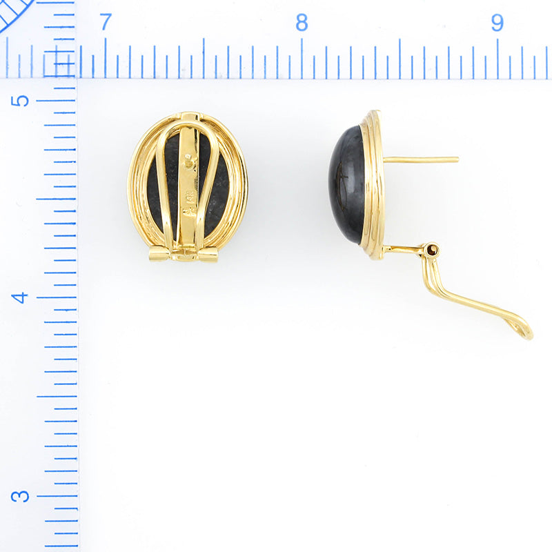 14K YELLOW GOLD GREY JADEITE JADE EARRING UPC #326354