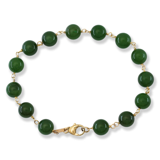 Green Nephrite Jade Pigtail Bead 14K Yellow Gold Bracelet | UPC #401563