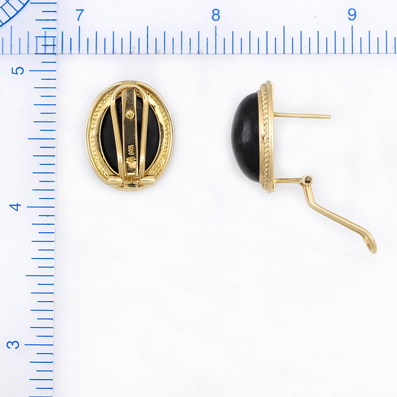 14K YELLOW GOLD BLACK NEPHRITE JADE OVAL EARRING UPC #305540