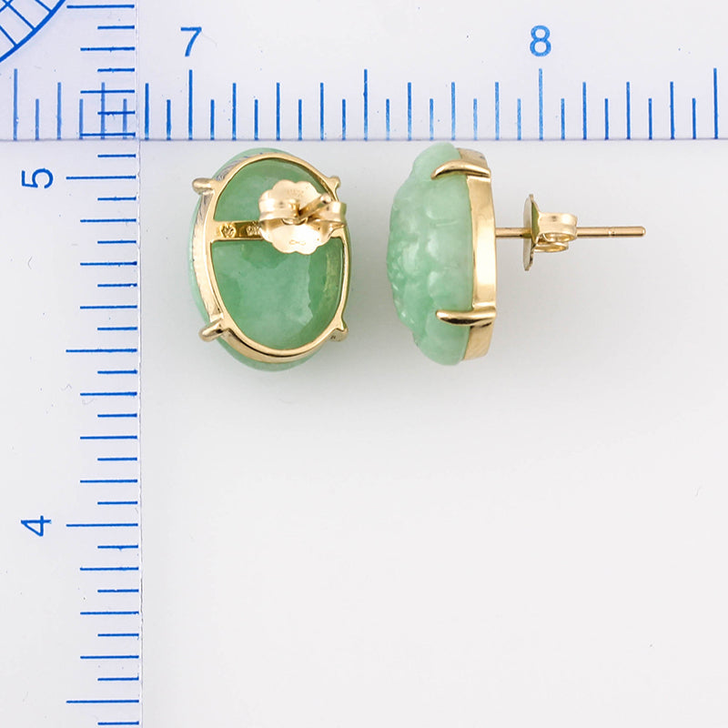 14K YELLOW GOLD GREEN JADEITE JADE CARVED EARRING UPC #369542