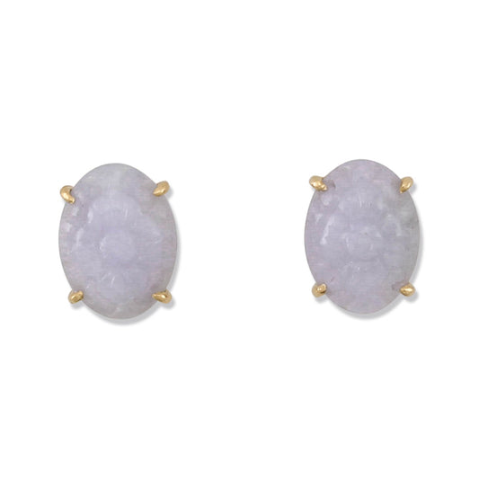 14K YELLOW GOLD LAVENDER JADEITE JADE CARVED EARRING UPC #368620