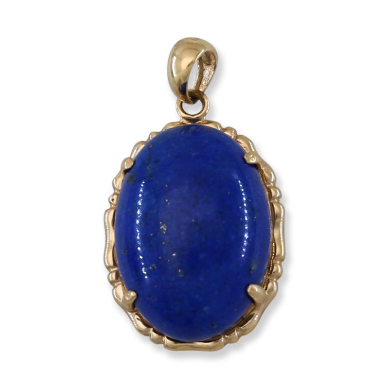 OVAL LAPIS WITH A 14K YELLOW GOLD BAMBOO EDGE PENDANT UPC #190788