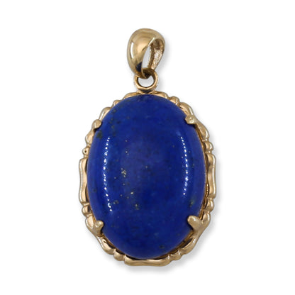 OVAL LAPIS WITH A 14K YELLOW GOLD BAMBOO EDGE PENDANT UPC #190788