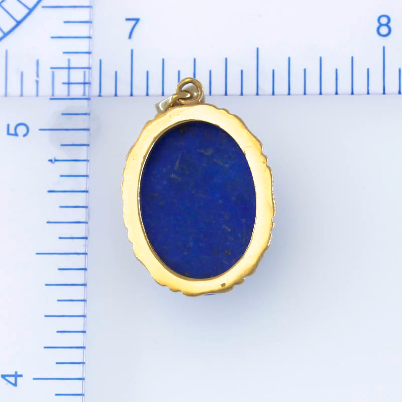 OVAL LAPIS WITH A 14K YELLOW GOLD BAMBOO EDGE PENDANT UPC #190788