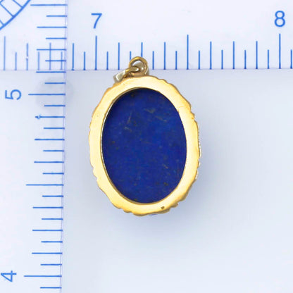 OVAL LAPIS WITH A 14K YELLOW GOLD BAMBOO EDGE PENDANT UPC #190788
