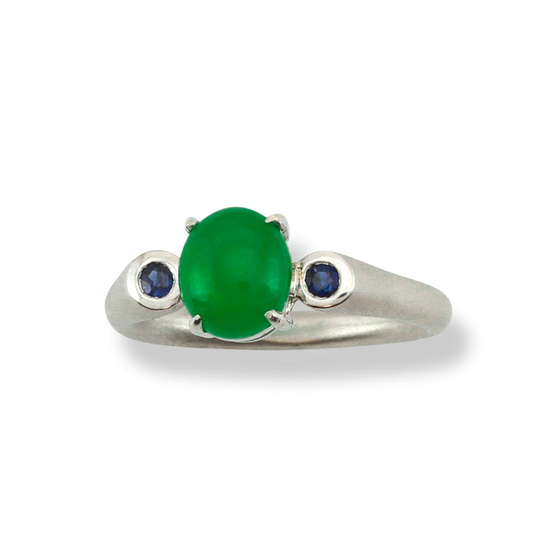 18K White Gold Green Jadeite Jade and Diamond Ring | UPC #272347