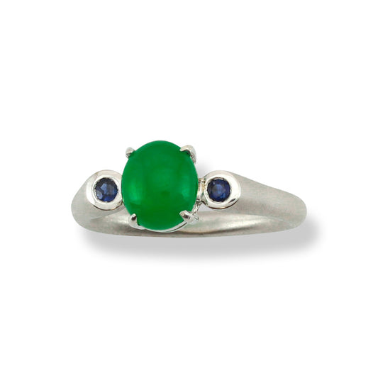 18K White Gold Green Jadeite Jade and Diamond Ring | UPC #272347