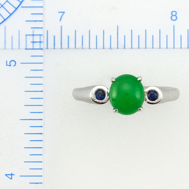 18K White Gold Green Jadeite Jade and Diamond Ring | UPC #272347