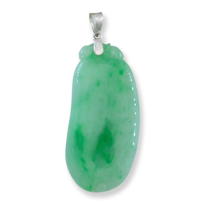 Vintage Green Jadeite Jade Carved Gourd 14k White Gold Pendant | UPC #401068