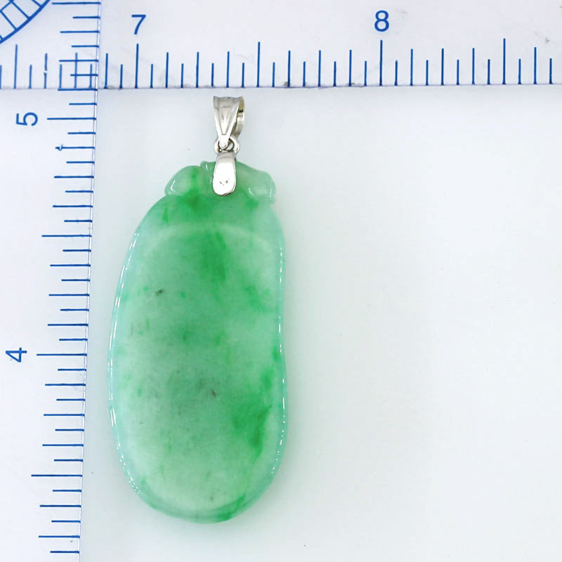 Vintage Green Jadeite Jade Carved Gourd 14k White Gold Pendant | UPC #401068