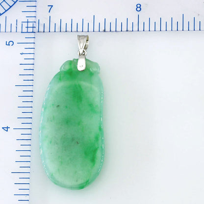 Vintage Green Jadeite Jade Carved Gourd 14k White Gold Pendant | UPC #401068