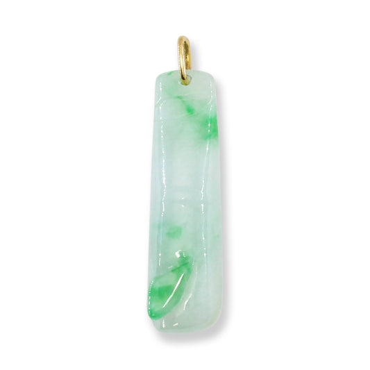 Green and White Jadeite Jade Carved Bamboo 14K Yellow Gold Pendant | UPC #217904