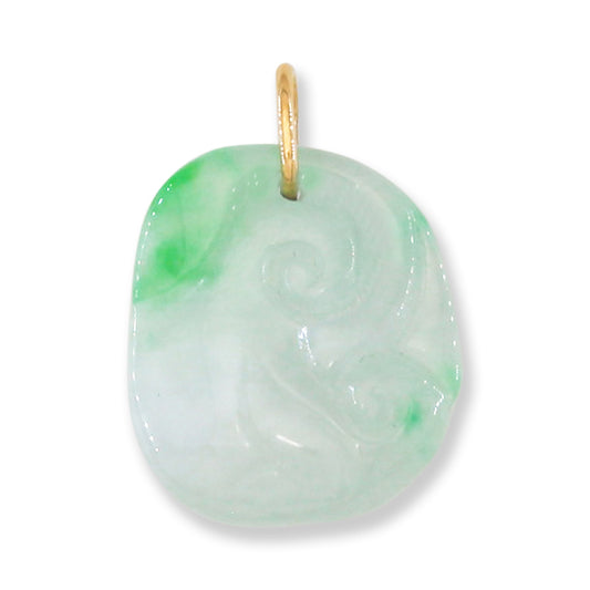 Green and White Jadeite Jade Carved Lingzhi Mushroom 14K Yellow Gold Pendant | UPC #174603