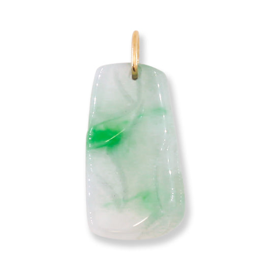 Green and White Jadeite Jade Carved Bamboo 14K Yellow Gold Pendant | UPC #218123