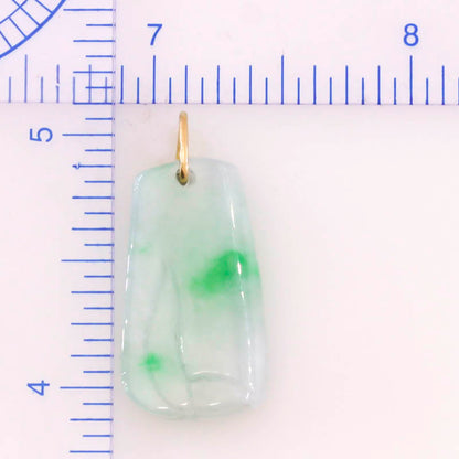 Green and White Jadeite Jade Carved Bamboo 14K Yellow Gold Pendant | UPC #218123