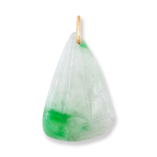 Green and White Jadeite Jade Carved 14K Yellow Gold Pendant | UPC #045408