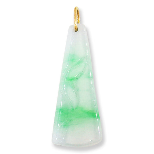 Green and White Jadeite Jade Carved Bamboo 14K Yellow Gold Pendant | UPC #045415