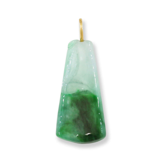 Green Jadeite Jade Carved Bamboo 14K Yellow Gold Pendant | UPC #396432