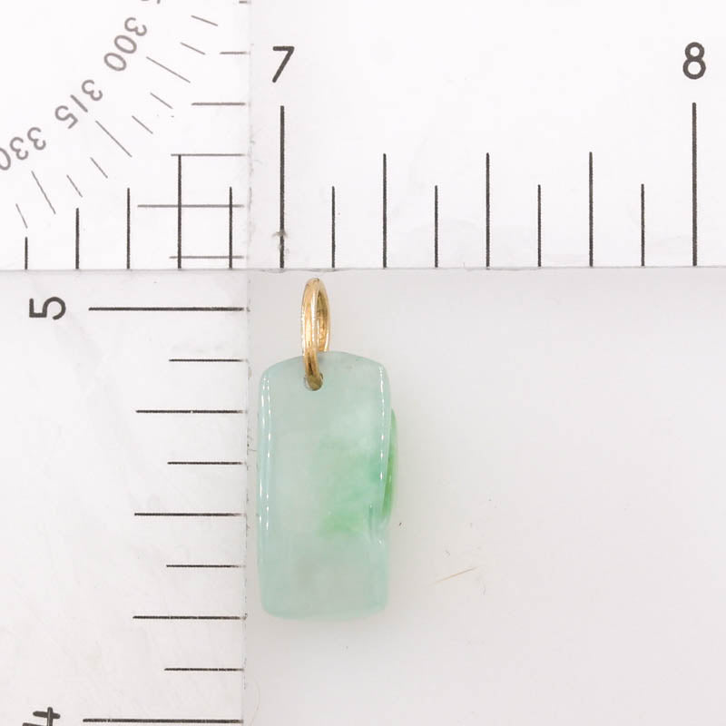 Green Jadeite Jade Carved Leaves on Bamboo 14K Yellow Gold Pendant | UPC #396425
