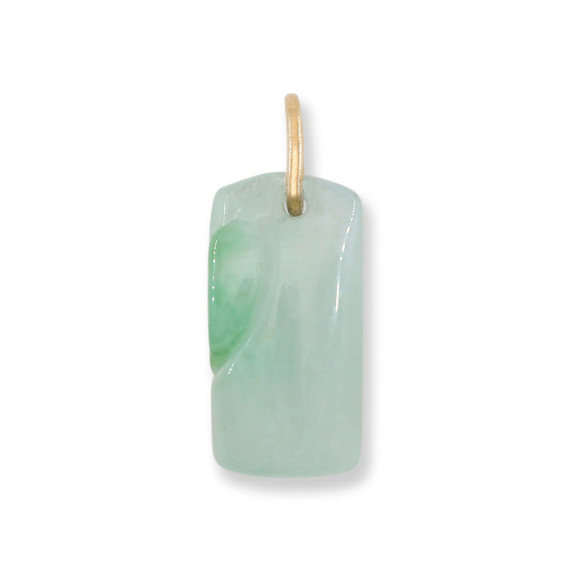 Green Jadeite Jade Carved Leaves on Bamboo 14K Yellow Gold Pendant | UPC #396425
