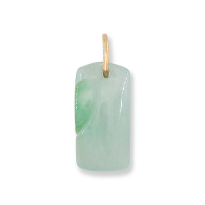 Green Jadeite Jade Carved Leaves on Bamboo 14K Yellow Gold Pendant | UPC #396425