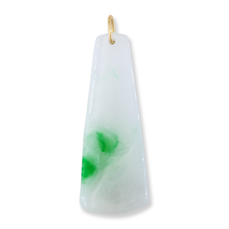 14K YELLOW GOLD GREEN JADEITE JADE CARVED COLUMN PENDANT UPC #343016