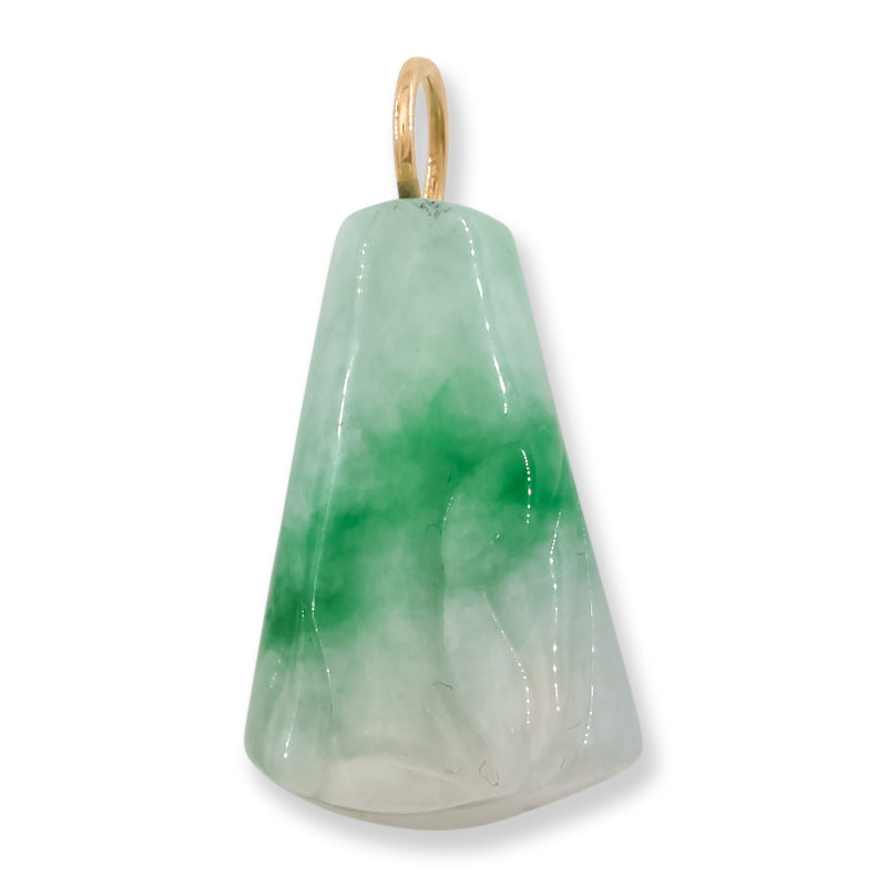 Green and White Jadeite Jade Carved Bamboo 14K Yellow Gold Pendant | UPC #406780