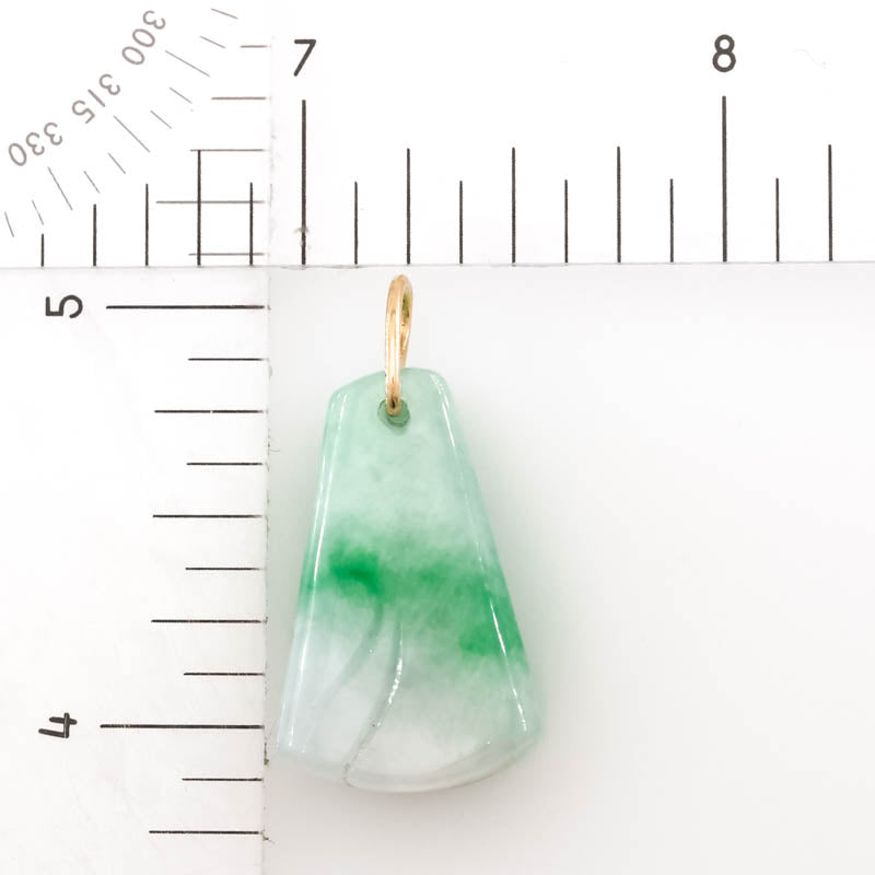 Green and White Jadeite Jade Carved Bamboo 14K Yellow Gold Pendant | UPC #406780