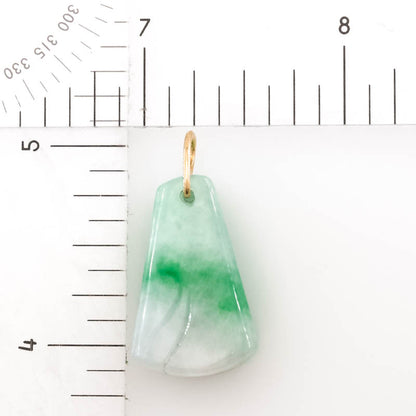 Green and White Jadeite Jade Carved Bamboo 14K Yellow Gold Pendant | UPC #406780