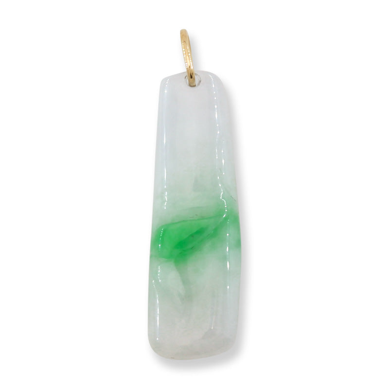 Green and White Jadeite Jade Carved Bamboo 14K Yellow Gold Pendant | UPC #406766
