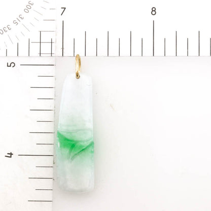 Green and White Jadeite Jade Carved Bamboo 14K Yellow Gold Pendant | UPC #406766