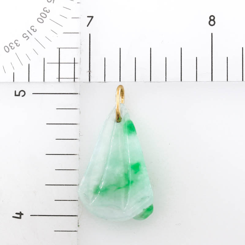 Green and White Jadeite Jade Carved Bamboo 14K Yellow Gold Pendant | UPC #161788