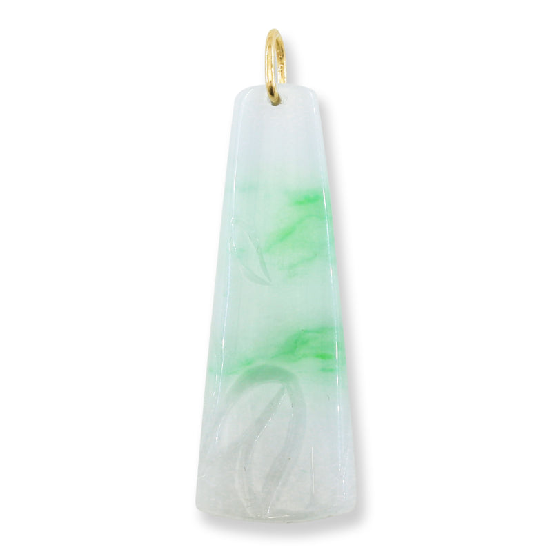 Green and White Jadeite Jade Carved Bamboo 14K Yellow Gold Pendant | UPC #226999