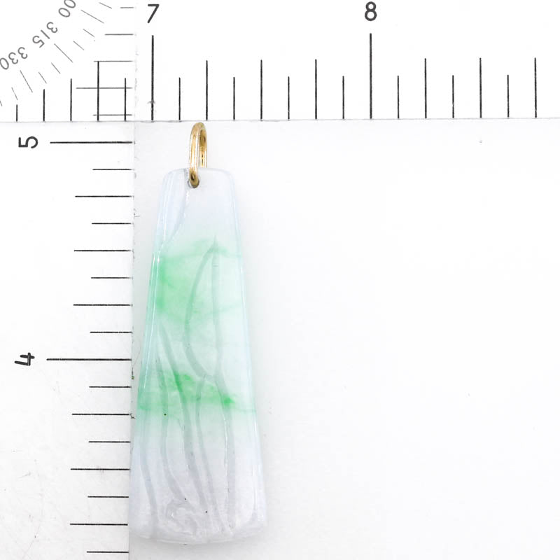 Green and White Jadeite Jade Carved Bamboo 14K Yellow Gold Pendant | UPC #226999