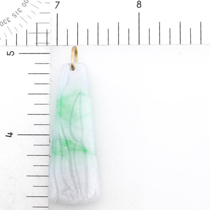 Green and White Jadeite Jade Carved Bamboo 14K Yellow Gold Pendant | UPC #226999