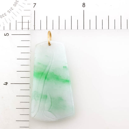 Green and White Jadeite Jade Carved Bamboo 14K Yellow Gold Pendant | UPC #045491