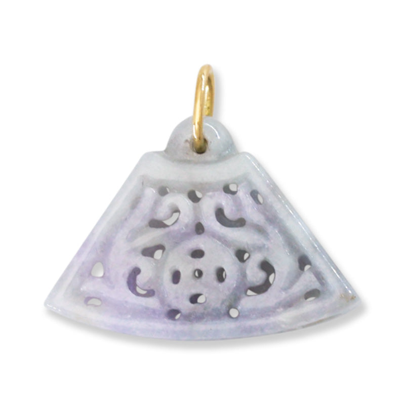 14K YELLOW GOLD LAVENDER JADEITE JADE CARVED FAN PENDANT UPC #045750